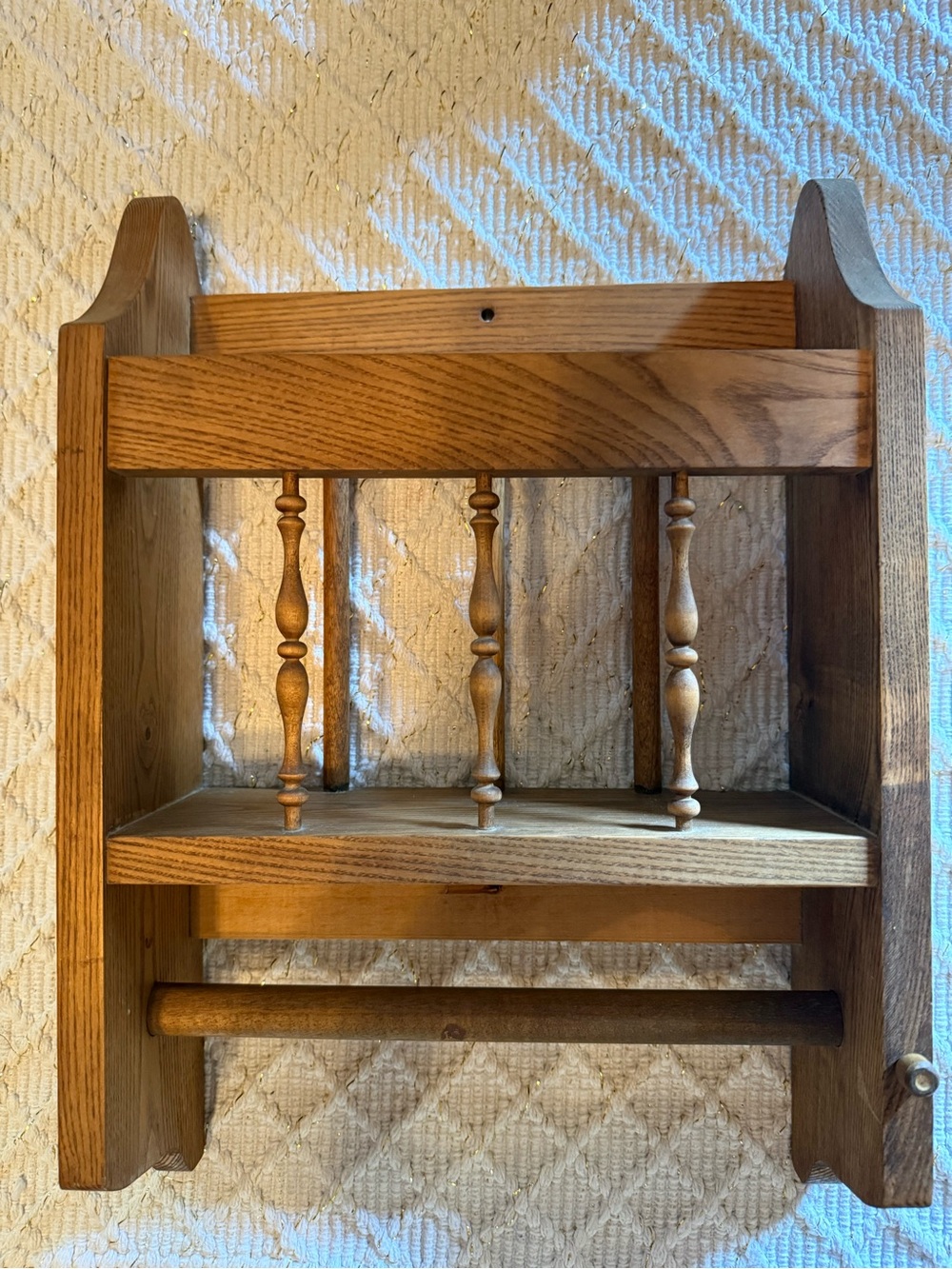 Vintage Granny Core Wall Wood Magazine/Cookbook Rack w Towel Holder
